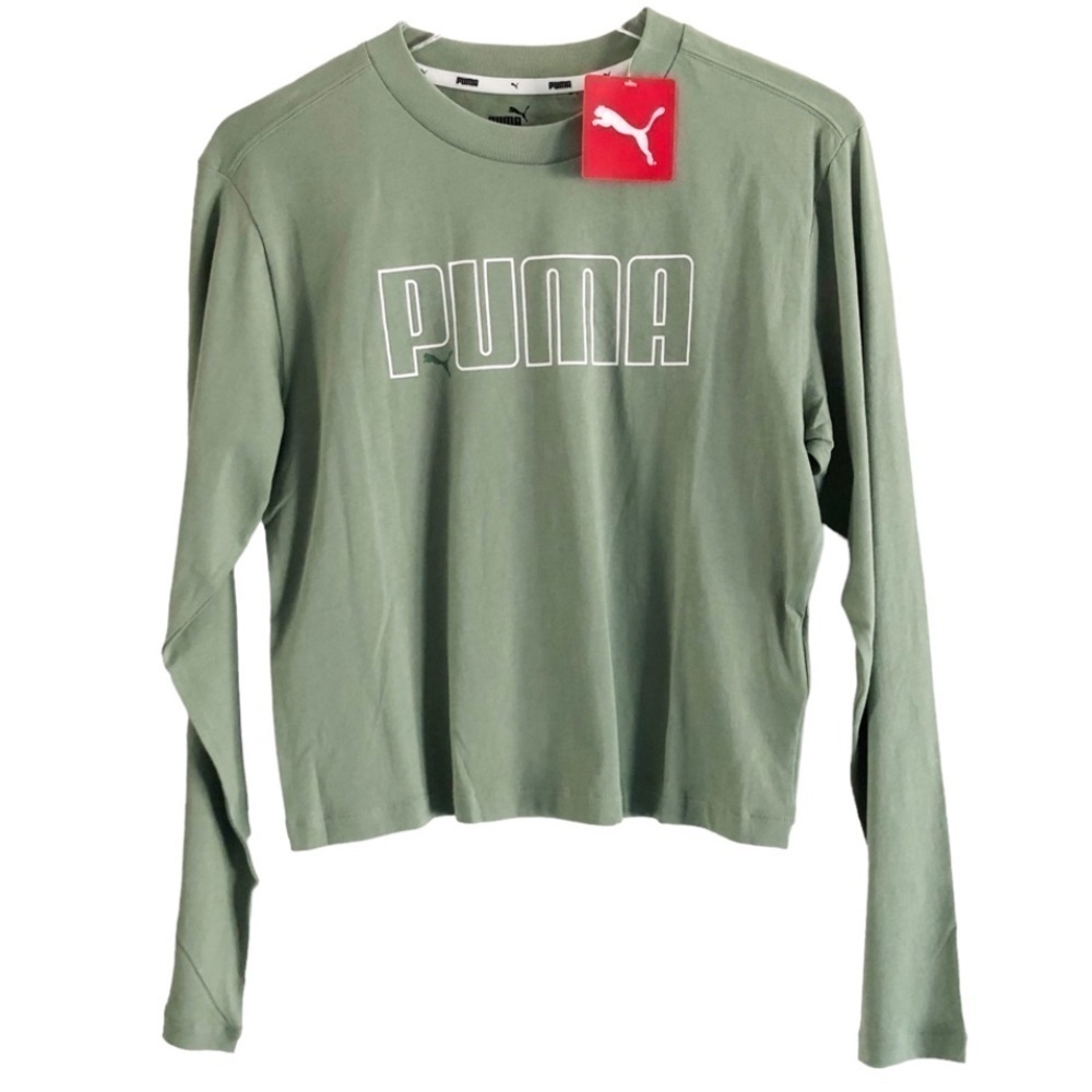Puma Crewneck Iconic Long Sleeve Tee Dusty Green Small NWT